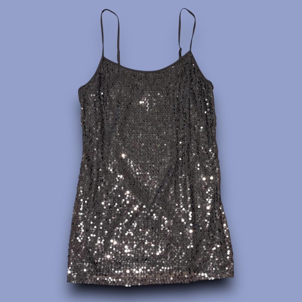 Y2K Silver Sequin Tank Top Size Large Mcbling cybergrunge Downtown Girl